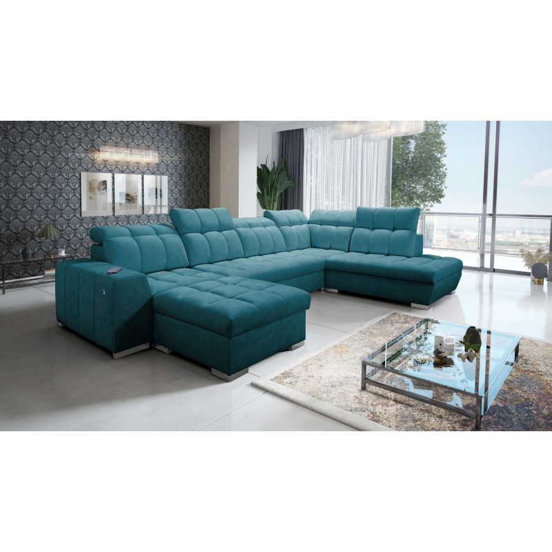U-förmiges Ecksofa Prisma VI mit Schlaffunktion, USB-Anschluss und Stauraum - Samt | Haustierfreundlich, Terra 75 U-förmiges Ecksofa Prisma VI mit Schlaffunktion, USB-Anschluss und Stauraum - Samt | Haustierfreundlich, Terra 75