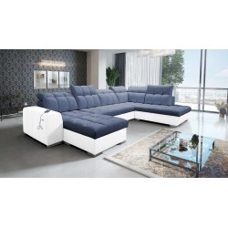 Prisma VI U-shaped sectional sofa with sleeping function, USB port, and storage - Velvet | Pet friendly, Terra 76 + Eco-leather