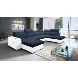 U-shaped corner sofa Prisma VI with a sleeping function, USB port, and storage - Velvet | Pet-friendly, Terra 79 + Eco-leather