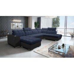 U-förmiges Ecksofa Prisma VI mit Schlaffunktion, USB-Anschluss und Stauraum - Samt | Haustierfreundlich, Terra 79 + Schwarzes Ku