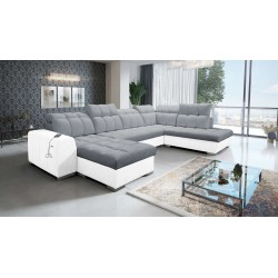 U-shaped Prisma VI sectional with a sleeping function, USB port, and storage - Velvet | Pet friendly, Terra 92 + Eco-leather