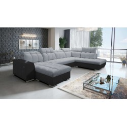 U-shaped Prisma VI sectional sofa with sleeping function, USB port, and storage - Velvet | Pet friendly, Terra 92 + Black Eco-le