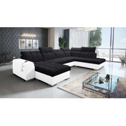 U-förmiges Ecksofa Prisma VI mit Schlaffunktion, USB-Anschluss und Stauraum - Samt | Haustierfreundlich, Terra 99 + Ökoleder