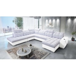 Ecksofa Prisma X mit Schlaffunktion, USB-Anschluss und Bettkasten - Samt | Haustierfreundlich, Terra 80 + Kunstleder