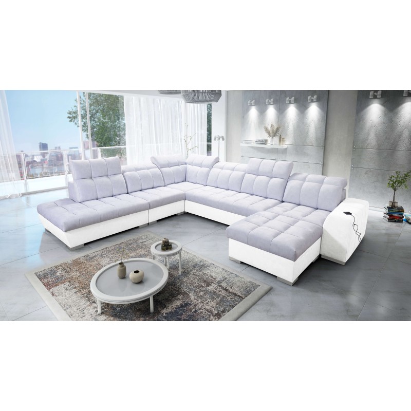 Ecksofa Prisma X mit Schlaffunktion, USB-Anschluss und Bettkasten - Samt | Haustierfreundlich, Terra 80 + Kunstleder Ecksofa Prisma X mit Schlaffunktion, USB-Anschluss und Bettkasten - Samt | Haustierfreundlich, Terra 80 + Kunstleder