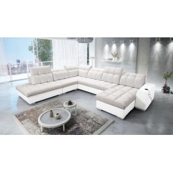 Prisma X Ecksofa mit Schlaffunktion, USB-Anschluss und Bettkasten - Velvet | Haustierfreundlich, Terra 06 + Ökoleder