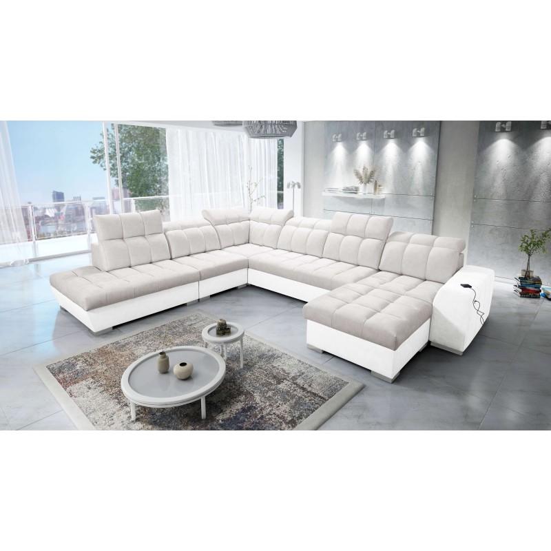 Prisma X Ecksofa mit Schlaffunktion, USB-Anschluss und Bettkasten - Velvet | Haustierfreundlich, Terra 06 + Ökoleder Prisma X Ecksofa mit Schlaffunktion, USB-Anschluss und Bettkasten - Velvet | Haustierfreundlich, Terra 06 + Ökoleder