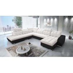 Prisma X Ecksofa mit Schlaffunktion, USB-Anschluss und Bettkasten - Samt | Tierfreundlich, Terra 06 + Schwarzes Ökoleder