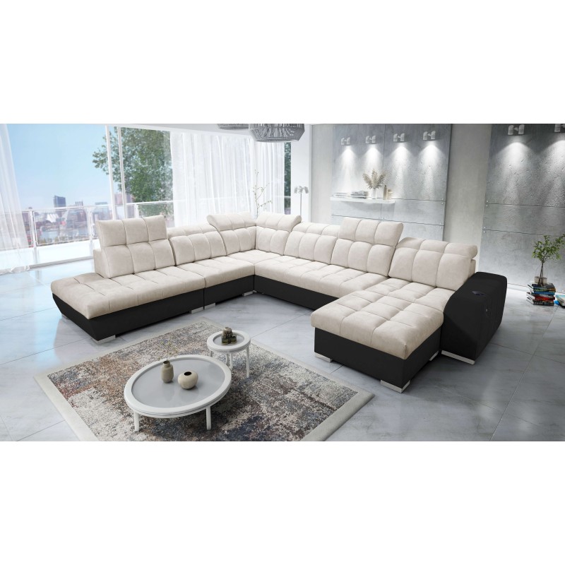 Prisma X Ecksofa mit Schlaffunktion, USB-Anschluss und Bettkasten - Samt | Haustierfreundlich, Terra 13 + Ecoskóra Schwarz Prisma X Ecksofa mit Schlaffunktion, USB-Anschluss und Bettkasten - Samt | Haustierfreundlich, Terra 13 + Ecoskóra Schwarz