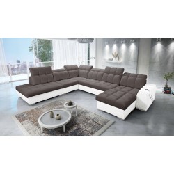 Ecksofa Prisma X mit Schlaffunktion, USB-Anschluss und Bettkasten - Samt | Tierfreundlich, Terra 26 + Kunstleder