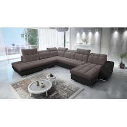 Ecksofa Prisma X mit Schlaffunktion, USB-Anschluss und Bettkasten - Samt | Haustierfreundlich, Terra 26 + Schwarzes Kunstleder