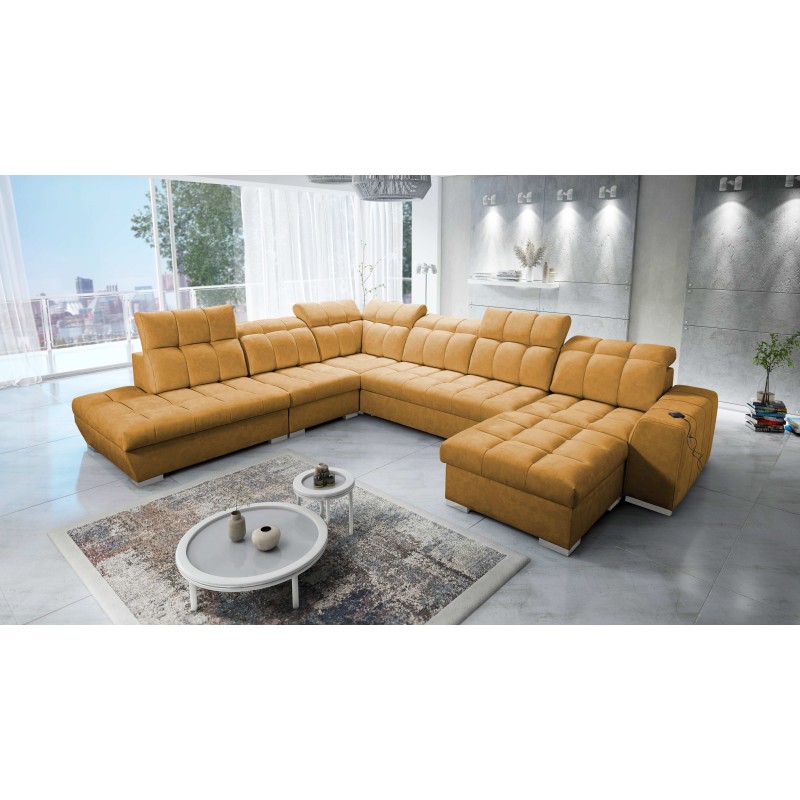 Ecksofa Prisma X mit Schlaffunktion, USB-Anschluss und Bettkasten - Samt | Haustierfreundlich, Terra 48 Ecksofa Prisma X mit Schlaffunktion, USB-Anschluss und Bettkasten - Samt | Haustierfreundlich, Terra 48