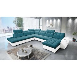 Ecksofa Prisma X mit Schlaffunktion, USB-Anschluss und Bettkasten - Samt | Haustierfreundlich, Terra 75 + Kunstleder