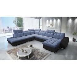Prisma X Ecksofa mit Schlaffunktion, USB-Anschluss und Bettkasten - Samt | Haustierfreundlich, Terra 76 + Schwarzes Kunstleder