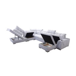 Ecksofa Prisma X mit Schlaffunktion, USB-Anschluss und Bettkasten - Samt | Haustierfreundlich, Terra 79 + Kunstleder Ecksofa Prisma X mit Schlaffunktion, USB-Anschluss und Bettkasten - Samt | Haustierfreundlich, Terra 79 + Kunstleder