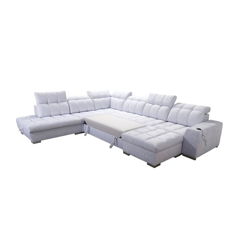 Ecksofa Prisma X mit Schlaffunktion, USB-Anschluss und Bettkasten - Samt | Haustierfreundlich, Terra 79 + Kunstleder Ecksofa Prisma X mit Schlaffunktion, USB-Anschluss und Bettkasten - Samt | Haustierfreundlich, Terra 79 + Kunstleder