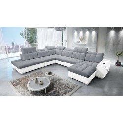 Ecksofa Prisma X mit Schlaffunktion, USB-Anschluss und Bettkasten - Samt | Haustierfreundlich, Terra 92 + Kunstleder