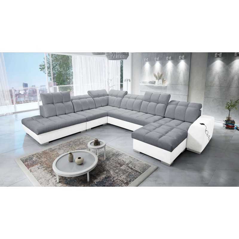 Ecksofa Prisma X mit Schlaffunktion, USB-Anschluss und Bettkasten - Samt | Haustierfreundlich, Terra 92 + Kunstleder Ecksofa Prisma X mit Schlaffunktion, USB-Anschluss und Bettkasten - Samt | Haustierfreundlich, Terra 92 + Kunstleder