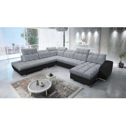 Ecksofa Prisma X mit Schlaffunktion, USB-Anschluss und Bettkasten - Samt | Haustierfreundlich, Terra 92 + Schwarzes Kunstleder