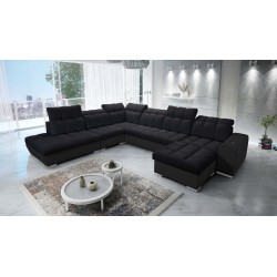 Prisma X Ecksofa mit Schlaffunktion, USB-Anschluss und Bettkasten - Samt | Haustierfreundlich, Terra 99 + Schwarzes Kunstleder