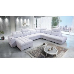 Ecksofa Prisma X mit Schlaffunktion, USB-Anschluss und Bettkasten - Samt | Haustierfreundlich, Terra 80