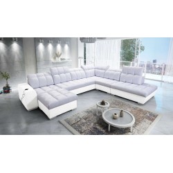 Ecksofa Prisma X mit Schlaffunktion, USB-Anschluss und Bettkasten - Samt | Haustierfreundlich, Terra 80 + Kunstleder