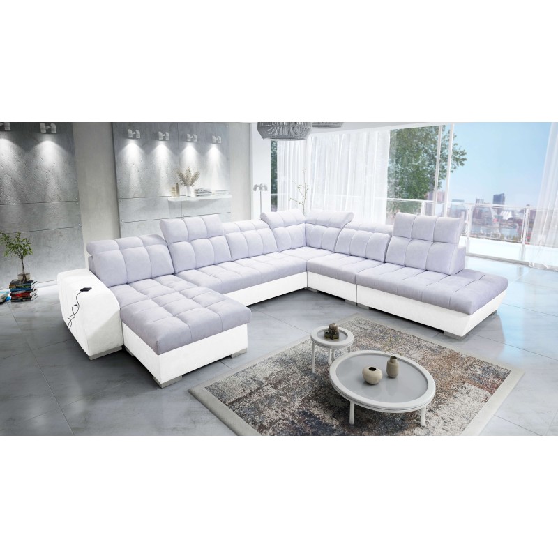 Ecksofa Prisma X mit Schlaffunktion, USB-Anschluss und Bettkasten - Samt | Haustierfreundlich, Terra 80 + Kunstleder Ecksofa Prisma X mit Schlaffunktion, USB-Anschluss und Bettkasten - Samt | Haustierfreundlich, Terra 80 + Kunstleder