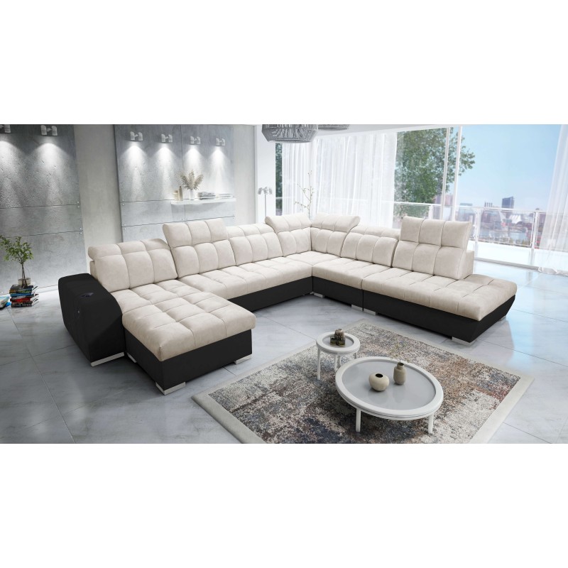 Prisma X Ecksofa mit Schlaffunktion, USB-Anschluss und Bettkasten - Samt | Haustierfreundlich, Terra 13 + Ecoskóra Schwarz Prisma X Ecksofa mit Schlaffunktion, USB-Anschluss und Bettkasten - Samt | Haustierfreundlich, Terra 13 + Ecoskóra Schwarz