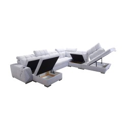Ecksofa Prisma X mit Schlaffunktion, USB-Anschluss und Bettkasten - Samt | Tierfreundlich, Terra 26 + Kunstleder Ecksofa Prisma X mit Schlaffunktion, USB-Anschluss und Bettkasten - Samt | Tierfreundlich, Terra 26 + Kunstleder
