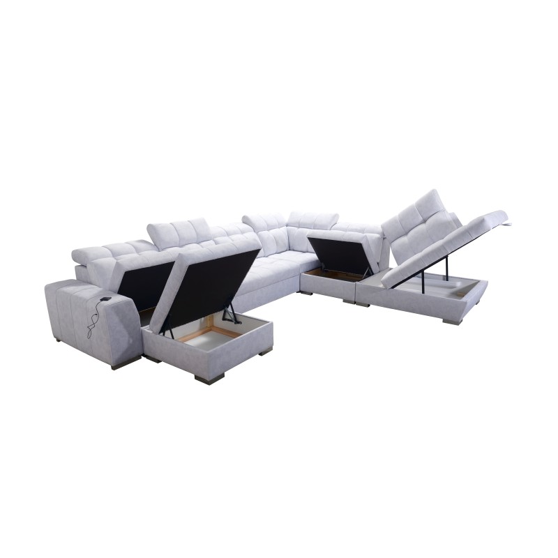 Ecksofa Prisma X mit Schlaffunktion, USB-Anschluss und Bettkasten - Samt | Tierfreundlich, Terra 26 + Kunstleder Ecksofa Prisma X mit Schlaffunktion, USB-Anschluss und Bettkasten - Samt | Tierfreundlich, Terra 26 + Kunstleder