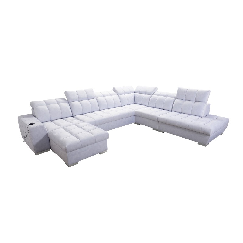 Ecksofa Prisma X mit Schlaffunktion, USB-Anschluss und Bettkasten - Samt | Tierfreundlich, Terra 26 + Kunstleder Ecksofa Prisma X mit Schlaffunktion, USB-Anschluss und Bettkasten - Samt | Tierfreundlich, Terra 26 + Kunstleder