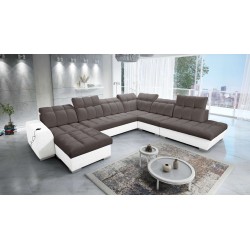 Ecksofa Prisma X mit Schlaffunktion, USB-Anschluss und Bettkasten - Samt | Tierfreundlich, Terra 26 + Kunstleder