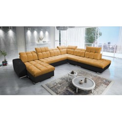 Prisma X Ecksofa mit Schlaffunktion, USB-Anschluss und Bettkasten - Velvet | Haustierfreundlich, Terra 48 + Schwarzes Kunstleder