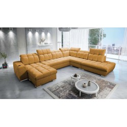 Ecksofa Prisma X mit Schlaffunktion, USB-Anschluss und Bettkasten - Samt | Haustierfreundlich, Terra 48