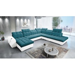 Ecksofa Prisma X mit Schlaffunktion, USB-Anschluss und Bettkasten - Samt | Haustierfreundlich, Terra 75 + Kunstleder