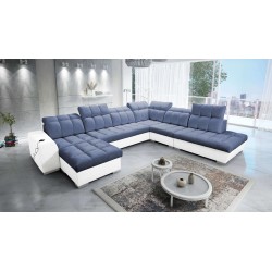 Prisma X Ecksofa mit Schlaffunktion, USB-Port und Bettkasten - Samt | Haustierfreundlich, Terra 76 + Ökoleder