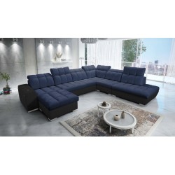 Ecksofa Prisma X mit Schlaffunktion, USB-Anschluss und Bettkasten - Samt | Haustierfreundlich, Terra 79 + Schwarzes Kunstleder