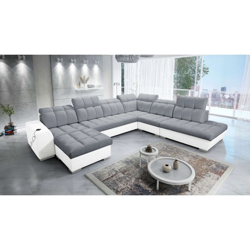 Ecksofa Prisma X mit Schlaffunktion, USB-Anschluss und Bettkasten - Samt | Haustierfreundlich, Terra 92 + Kunstleder Ecksofa Prisma X mit Schlaffunktion, USB-Anschluss und Bettkasten - Samt | Haustierfreundlich, Terra 92 + Kunstleder