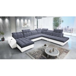 Ecksofa Prisma X mit Schlaffunktion, USB-Anschluss und Bettkasten - Samt | Haustierfreundlich, Terra 96 + Kunstleder