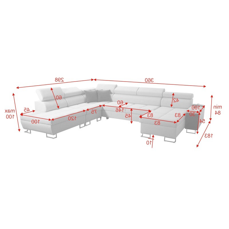 U-förmiges Ecksofa Orbix X mit Schlaffunktion und USB-Anschluss | Geflecht, Sawana 96 | Wohnzimmermöbel U-förmiges Ecksofa Orbix X mit Schlaffunktion und USB-Anschluss | Geflecht, Sawana 96 | Wohnzimmermöbel