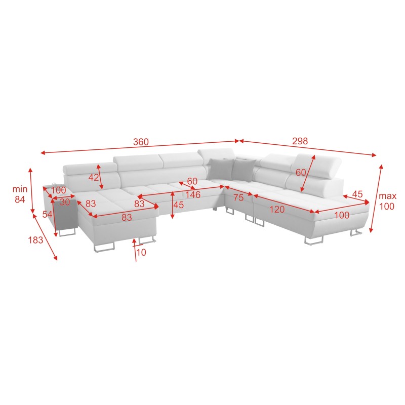 U-förmiges Ecksofa Orbix X mit Schlaffunktion und USB-Anschluss | Geflecht, Sawana 21 | Wohnzimmermöbel U-förmiges Ecksofa Orbix X mit Schlaffunktion und USB-Anschluss | Geflecht, Sawana 21 | Wohnzimmermöbel