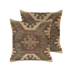 Zestaw 2 poduszek dekoracyjnych CUMBUM Juta 45 x 45 cm Brązowy Wzór orientalny Zestaw 2 poduszek dekoracyjnych CUMBUM Juta 45 x 45 cm Brązowy Wzór orientalny