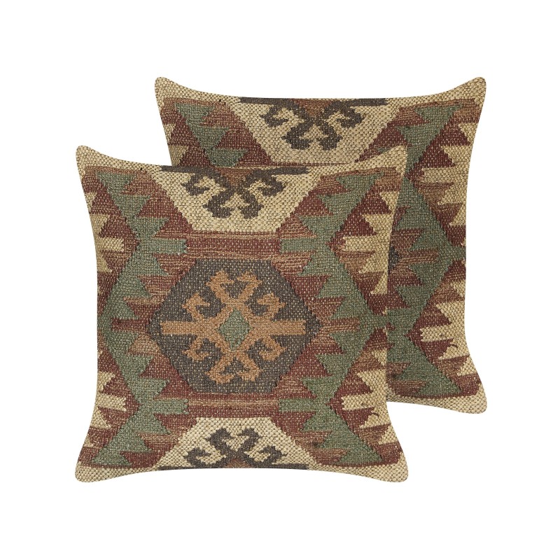 Zestaw 2 poduszek dekoracyjnych CUMBUM Juta 45 x 45 cm Brązowy Wzór orientalny