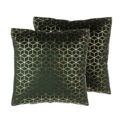 Zestaw 2 poduszek dekoracyjnych CELOSIA Welur 45 x 45 cm Ciemnozielony Wzór geometryczny Zestaw 2 poduszek dekoracyjnych CELOSIA Welur 45 x 45 cm Ciemnozielony Wzór geometryczny