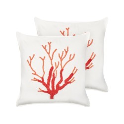 Zestaw 2 poduszek dekoracyjnych CORALIUM Bawełna 45 x 45 cm Biały Wzór roślinny Zestaw 2 poduszek dekoracyjnych CORALIUM Bawełna 45 x 45 cm Biały Wzór roślinny