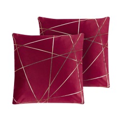 Zestaw 2 poduszek dekoracyjnych PINUS Welur 45 x 45 cm Czerwony Wzór geometryczny Zestaw 2 poduszek dekoracyjnych PINUS Welur 45 x 45 cm Czerwony Wzór geometryczny