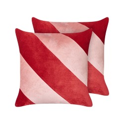 Zestaw 2 poduszek dekoracyjnych BORONIA Bawełna 45 x 45 cm Czerwony Wzór świąteczny Zestaw 2 poduszek dekoracyjnych BORONIA Bawełna 45 x 45 cm Czerwony Wzór świąteczny