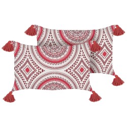 Zestaw 2 poduszek dekoracyjnych ANTHEMIS Bawełna 30 x 50 cm Czerwony Wzór orientalny Zestaw 2 poduszek dekoracyjnych ANTHEMIS Bawełna 30 x 50 cm Czerwony Wzór orientalny