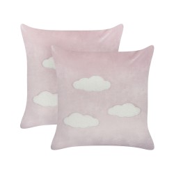 2 welurowe poduszki dekoracyjne haftowane w chmury 45 x 45 cm różowe IPOMEA 2 welurowe poduszki dekoracyjne haftowane w chmury 45 x 45 cm różowe IPOMEA