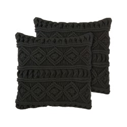 Zestaw 2 poduszek dekoracyjnych MUDANYA Bawełna 45 x 45 cm Czarny Wzór geometryczny Zestaw 2 poduszek dekoracyjnych MUDANYA Bawełna 45 x 45 cm Czarny Wzór geometryczny